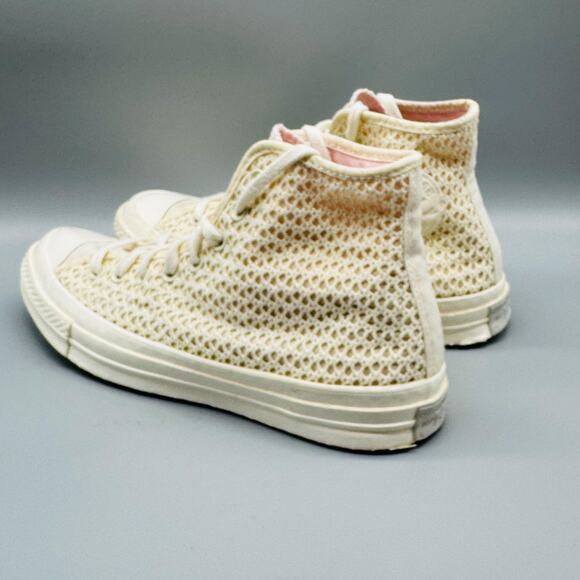 Converse Shoes Womens 9.5 Ivory Chuck Taylor All Star Crochet High Top Sneakers - Picture 4 of 11